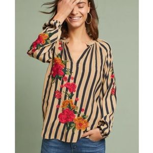 Anthropologie Akemi  + Kin Striped Embroidered Blouse